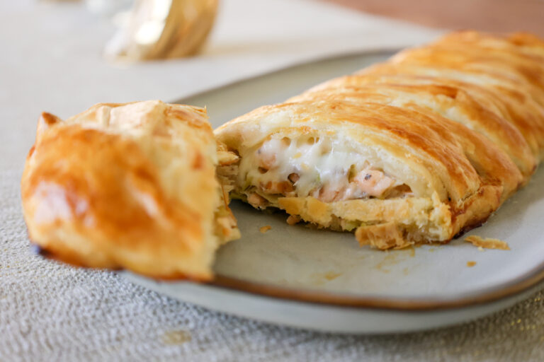 Salmon and leek feuilleté